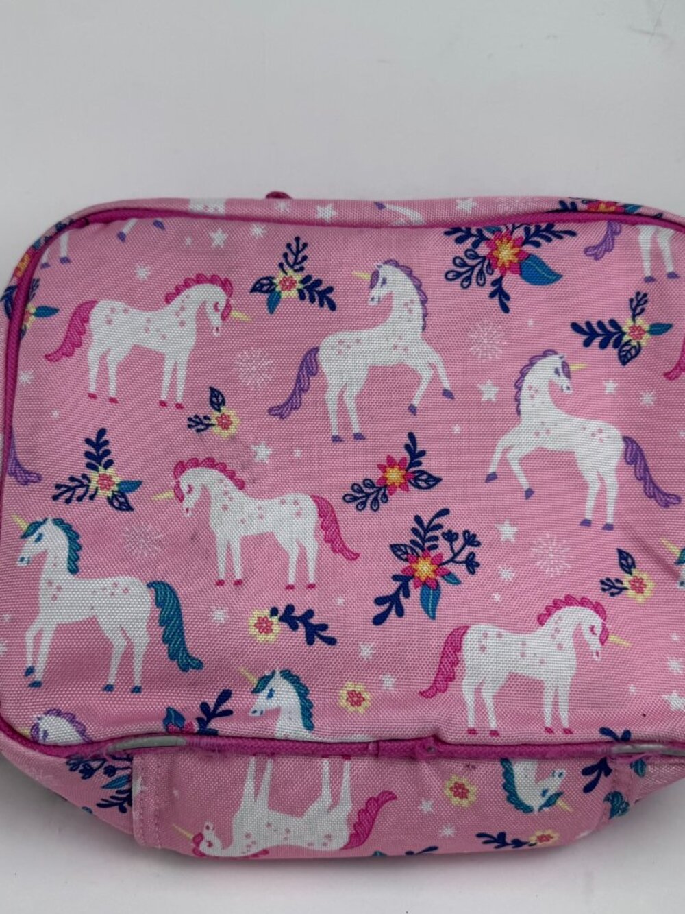Wildkin Pink Unicorn Insulated Lunch Box Bag Cooler Zipper Pocket 9.5x7" stains - Picture 7 of 13